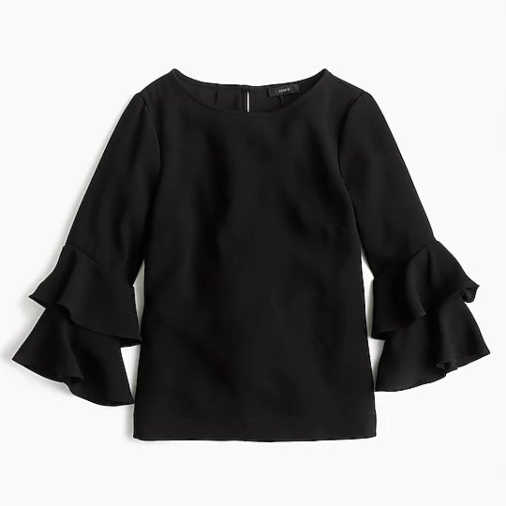 Tiered bell-sleeve top in drapey crepe